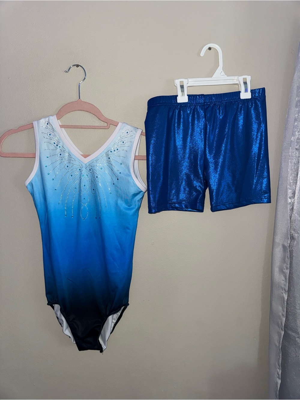 Kids Blue Ombre Gymnastics Leotard with Metallic Shorts
